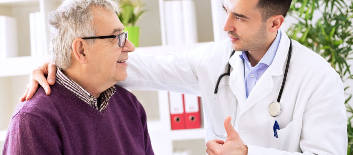 54507109 - happy old cured patient with success doctor specialist