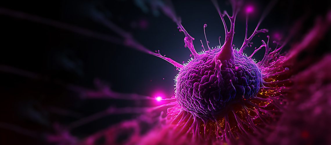 Tumor microenvironment concept with cancer cells, T-Cells, nanop